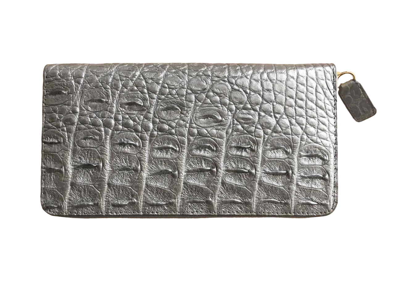 Гаманець-портмоне жіночий зі шкіри крокодила на блискавці Сріблястий (cw01_3)