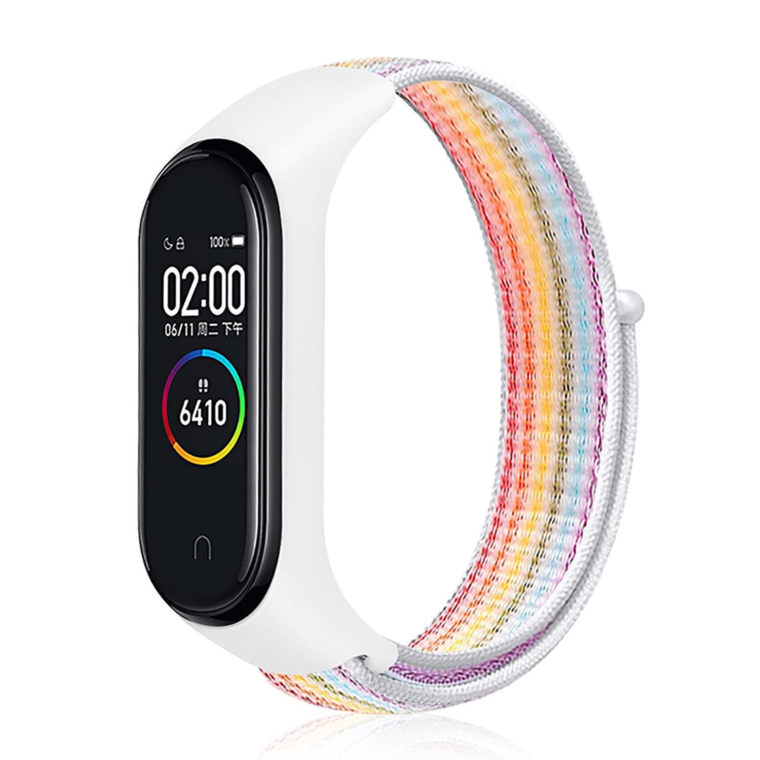 Ремешок MRK Радужный для фитнес браслета Xiaomi Mi Band 6/5/4/3 нейлоновый Белый