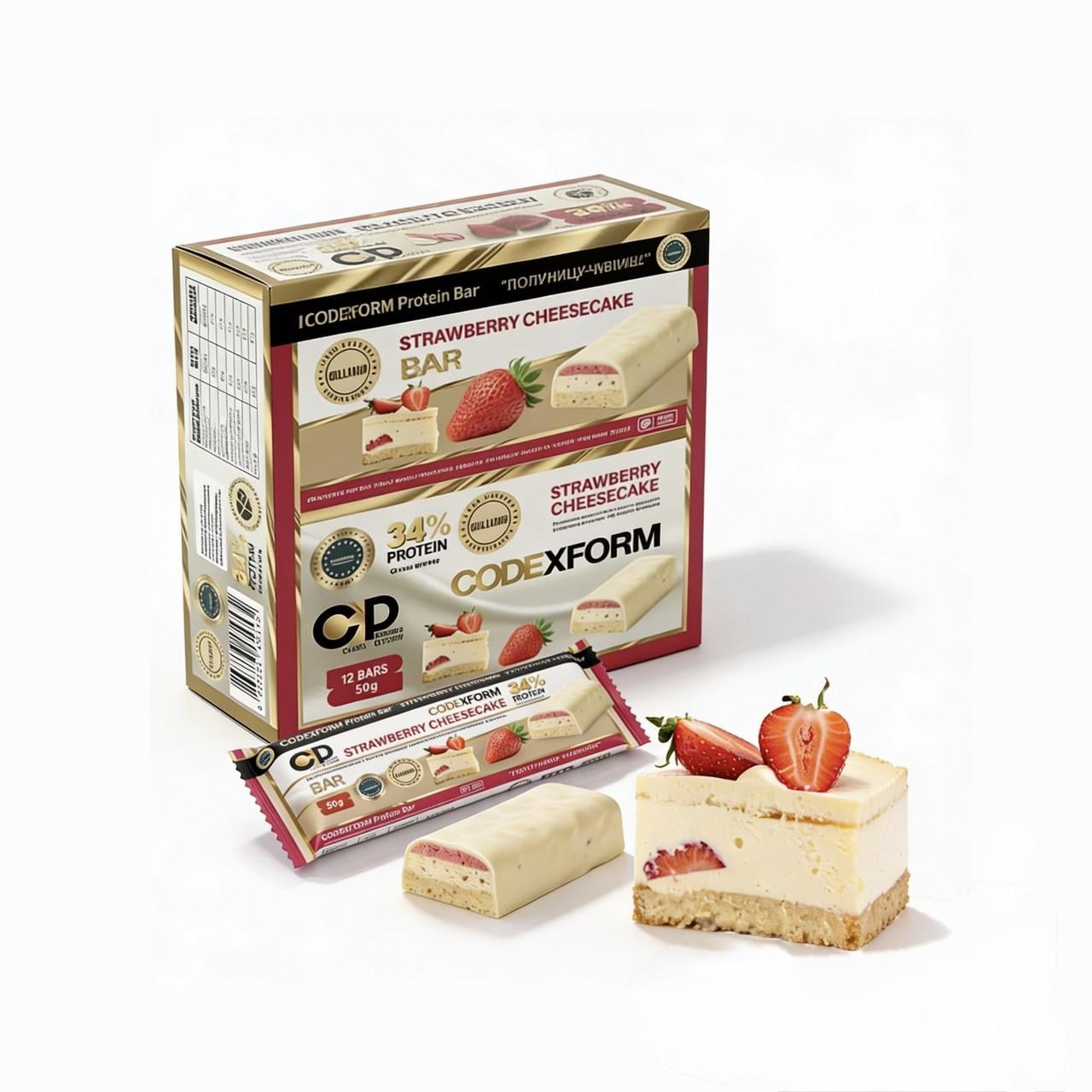 Протеиновый батончик CODExFORM Strawberry Cheesecake без сахара 34% протеина (2970435067) - фото 4