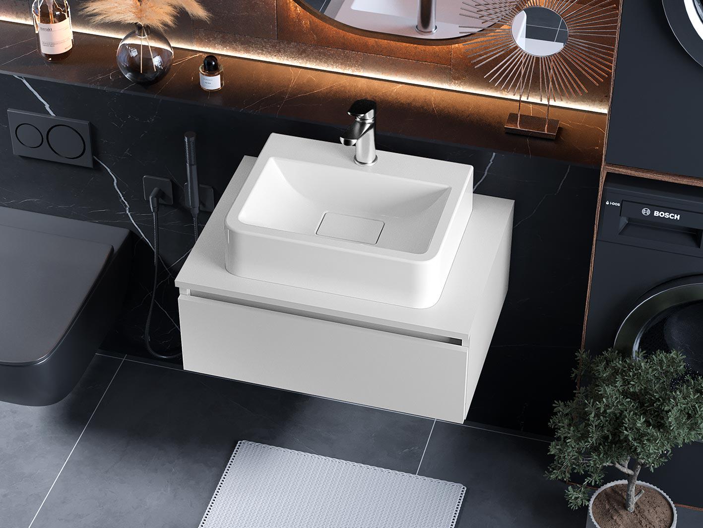Тумба лакированная подвесная Luxor Smart 60 с накладным умывальником Piano (39022)