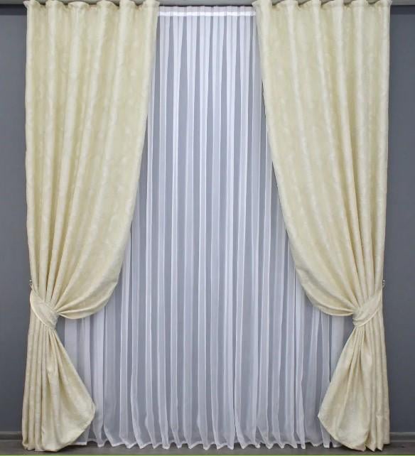 Шторы лен Корона 1,5х2,7 м 2 шт. Молочный (1330ш)