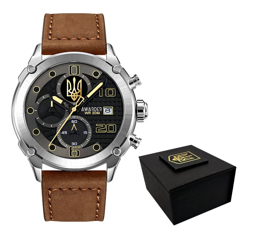 Наручные часы Awarder 016 Трезубец золото Silver/Black/Brown