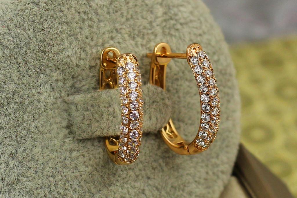 Серьги Xuping Jewelry выпуклые три дорожки из фианитов 1,9 см Золотистый (1934243378)