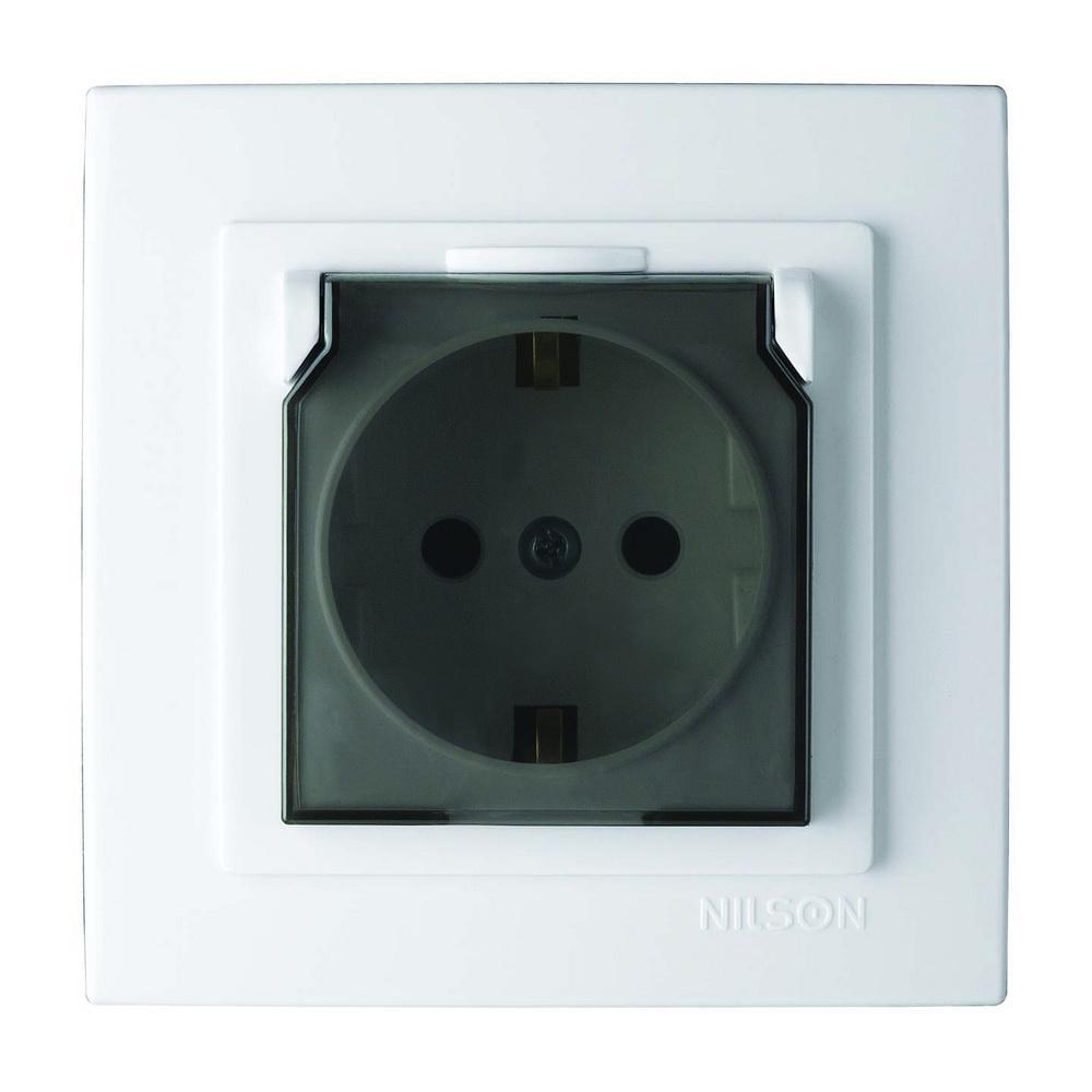 Розетка одинарна із заземленням та кришкою Nilson Touran Білий (00000024048)