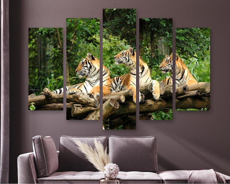 Модульная картина на холсте из пяти частей KIL Art Три тигра 187x119 см (M51_XL_75)