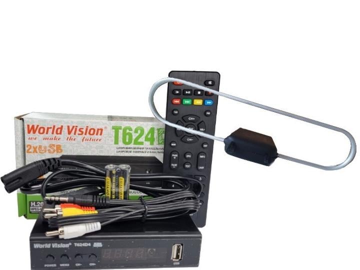 Тюнер World Vision T624D4 IPTV+/антенна комнатная с усилителем Кобра