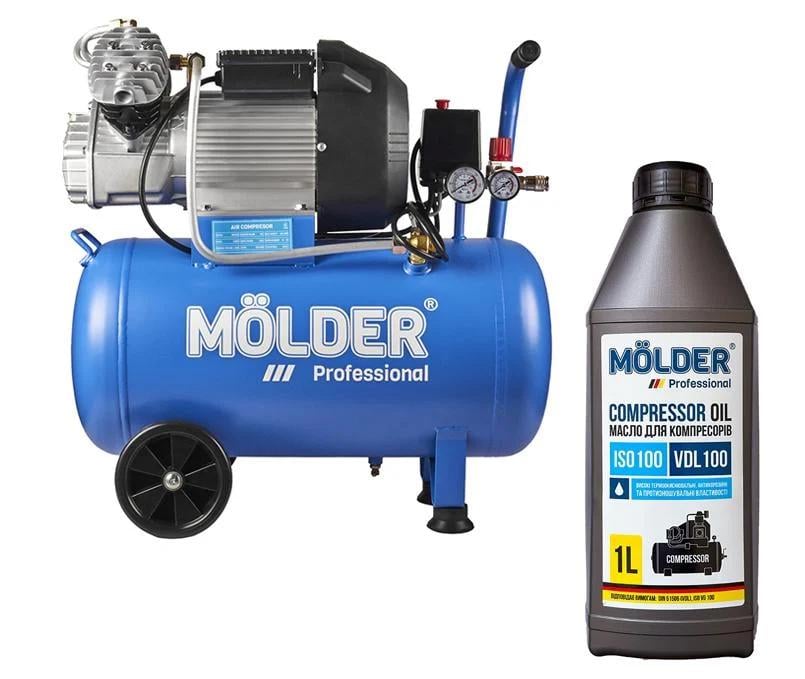 Комплект воздушный компрессор Molder с ресивером 50л, 2200Вт + компрессорное масло Molder VDL 100 1л