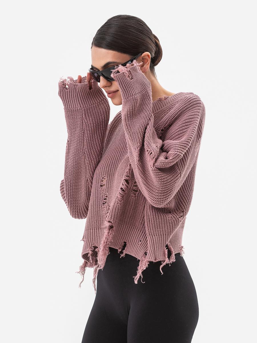 Светр жіночий із рваним ефектом SVTR р. 42-50 Темний пудровий (562) - фото 4 Светр жіночий із рваним ефектом SVTR р. 42-50 Темний пудровий (562) - фото 4