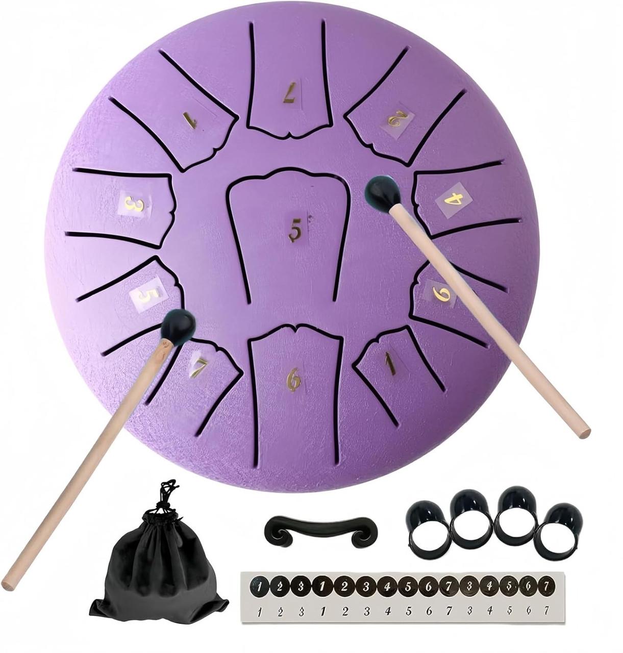 Глюкофон Tongue Drum на 11 нот ручной язычковый барабан 16 см Фиолетовый (2610882604) - фото 2