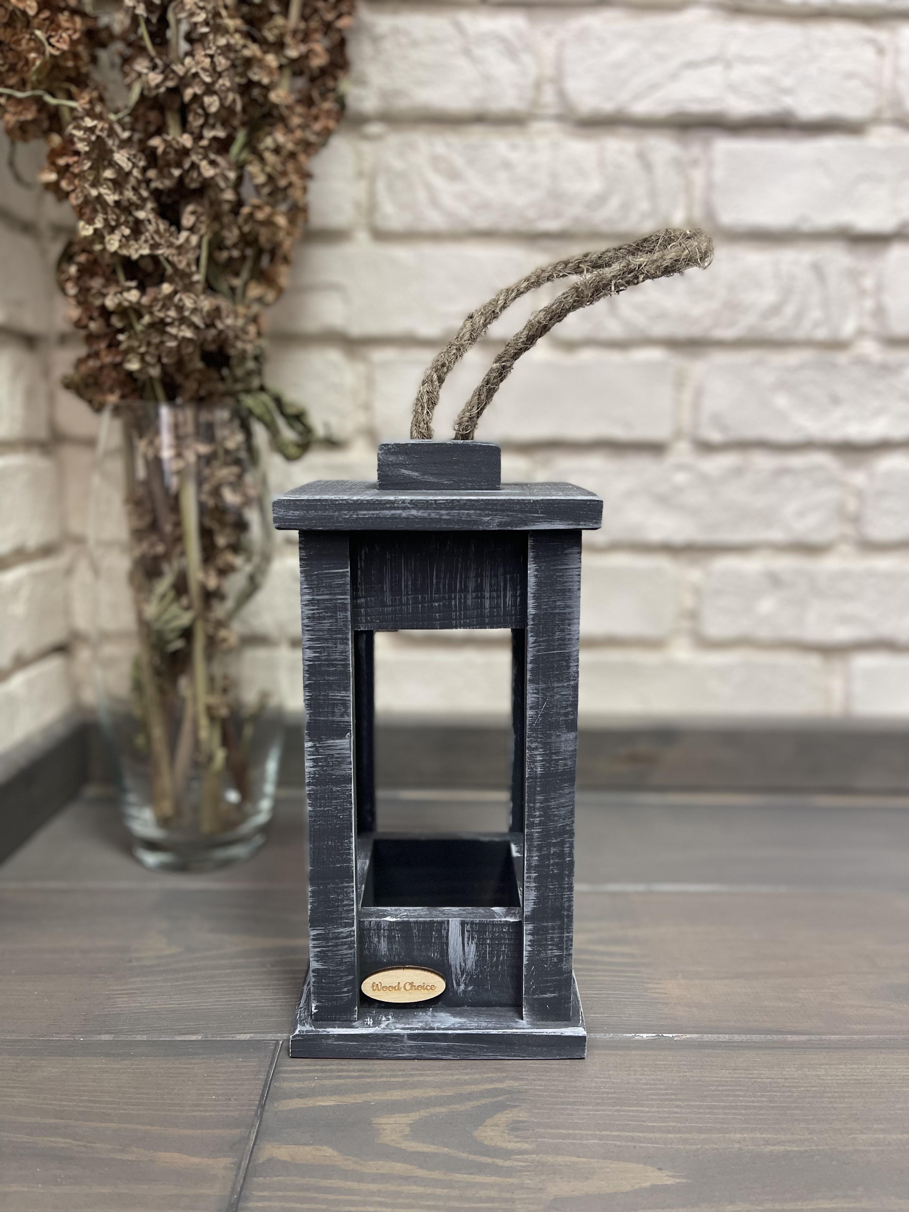 Подсвечник деревянный Wood Choice Фонарь 12х12х25 Cеро-белый - фото 1