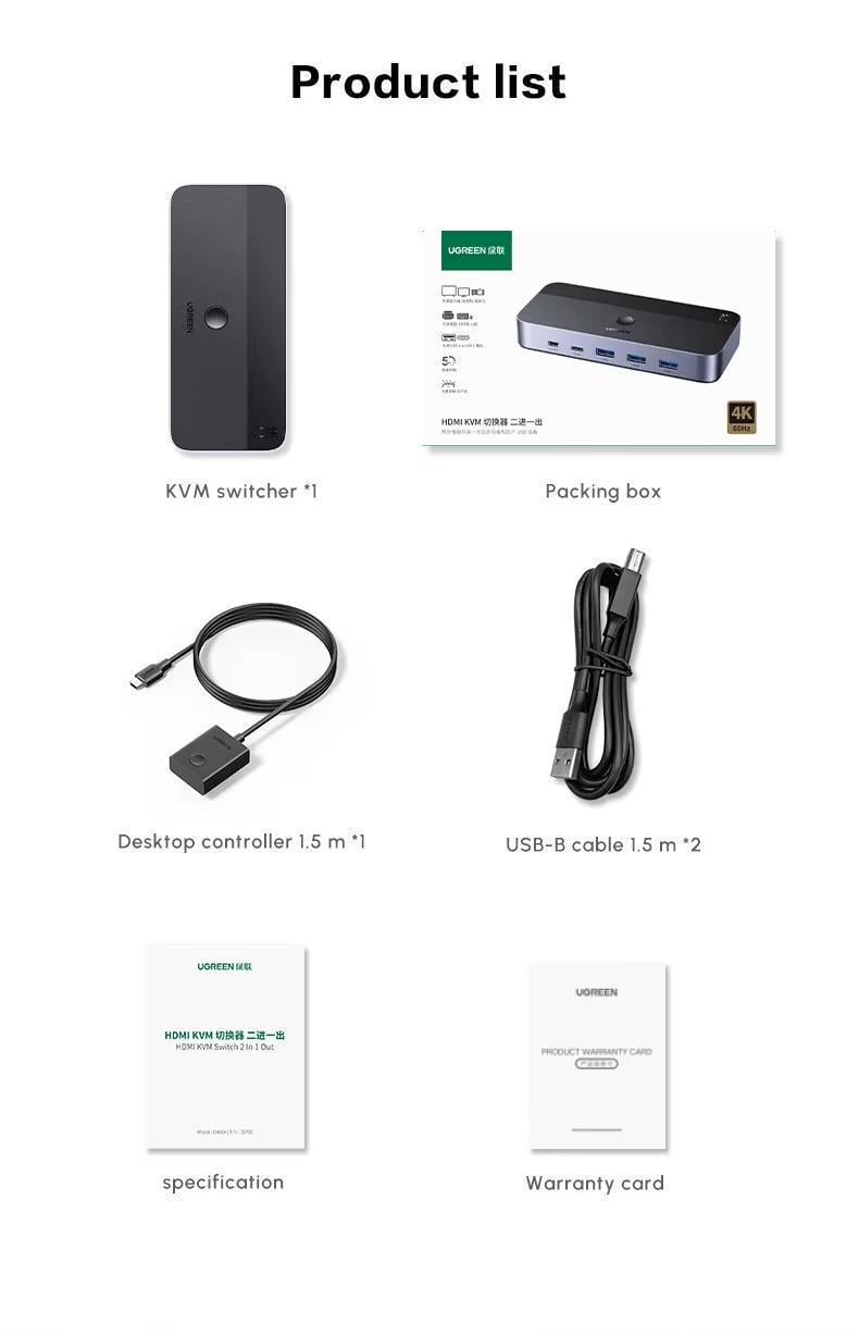 Перемикач KVM Ugreen HDMI 2x1 4K Темно-сірий (35765) - фото 13 Перемикач KVM Ugreen HDMI 2x1 4K Темно-сірий (35765) - фото 13