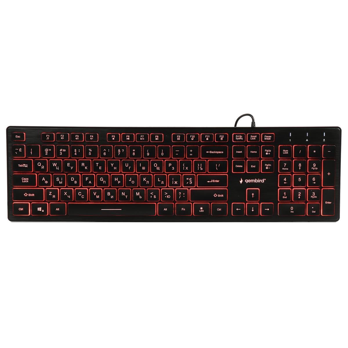 Клавиатура мембранная проволочная Gembird KB-UML3-01-UA 104 клавиши USB 3-Color Backlight Black (34964958)
