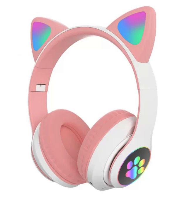 Наушники детские Cat Ear STN-28 Bluetooth с кошачьими светящимися ушками Розовый (2054008843)