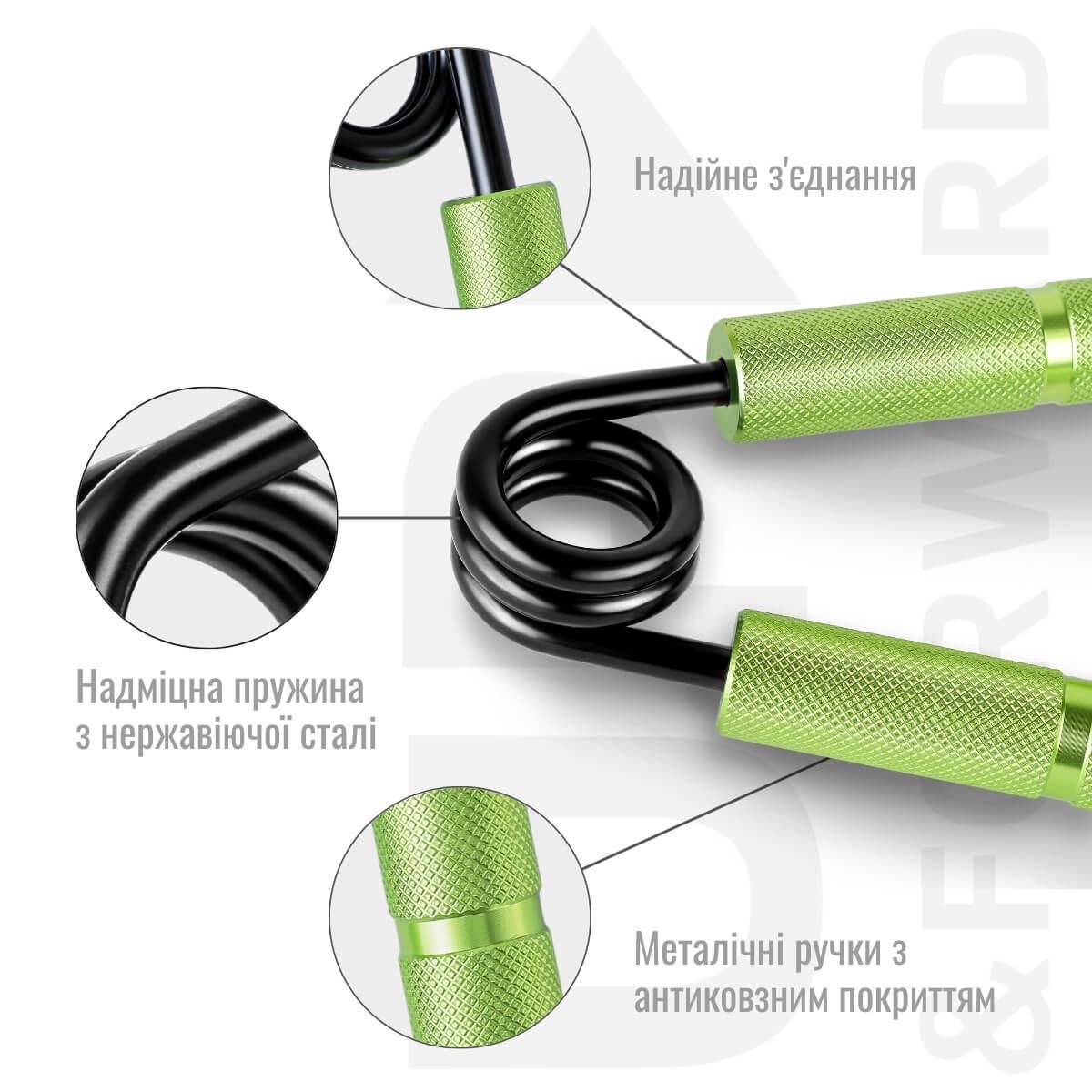 Еспандер кистьовий UP & FORWARD 130 кг металевий з PVC накладками Green - фото 2