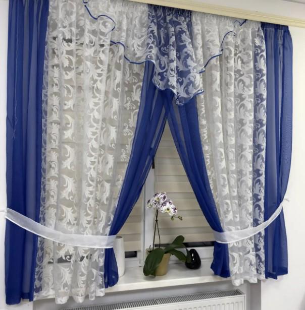 Комплект штор на кухню шифон/органза 400х170 см Синий (445) - фото 6 Комплект штор на кухню шифон/органза 400х170 см Синий (445) - фото 6