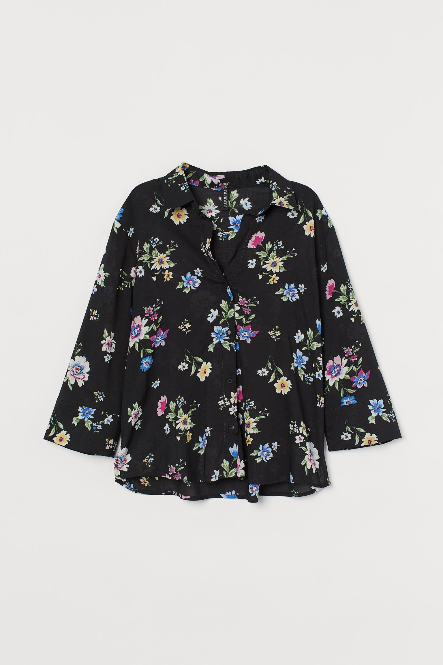 Блуза H&M Цветы р. 34 Черный (27038162411)