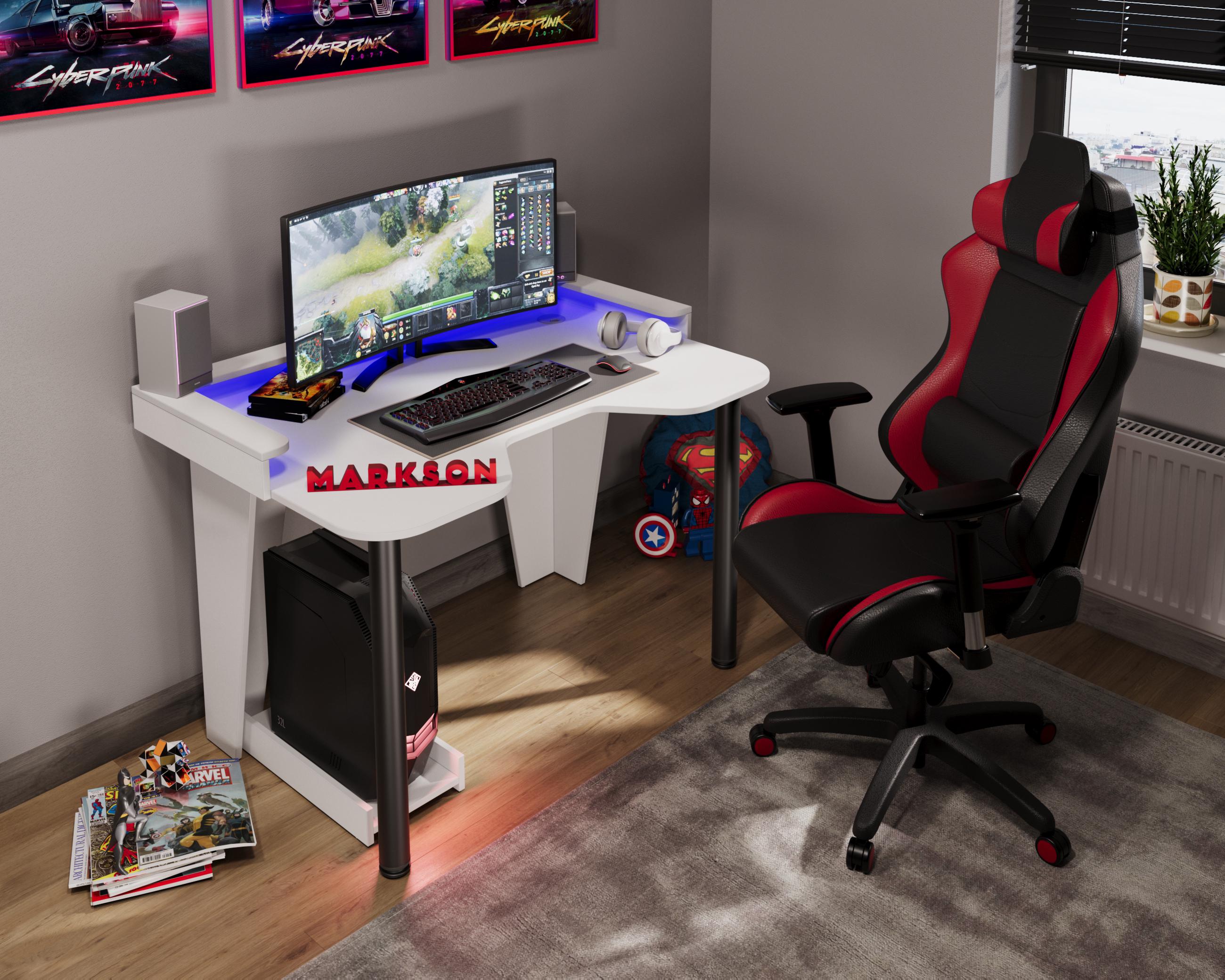 Компьютерный стол игровой STALKER-PRO с RGB подсветкой Белый (MS901 білий) - фото 5