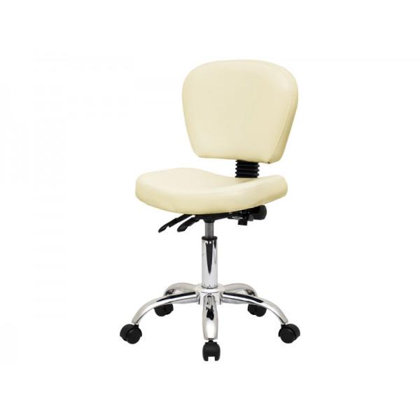 Стул мастера со спинкой на колесах Молочный