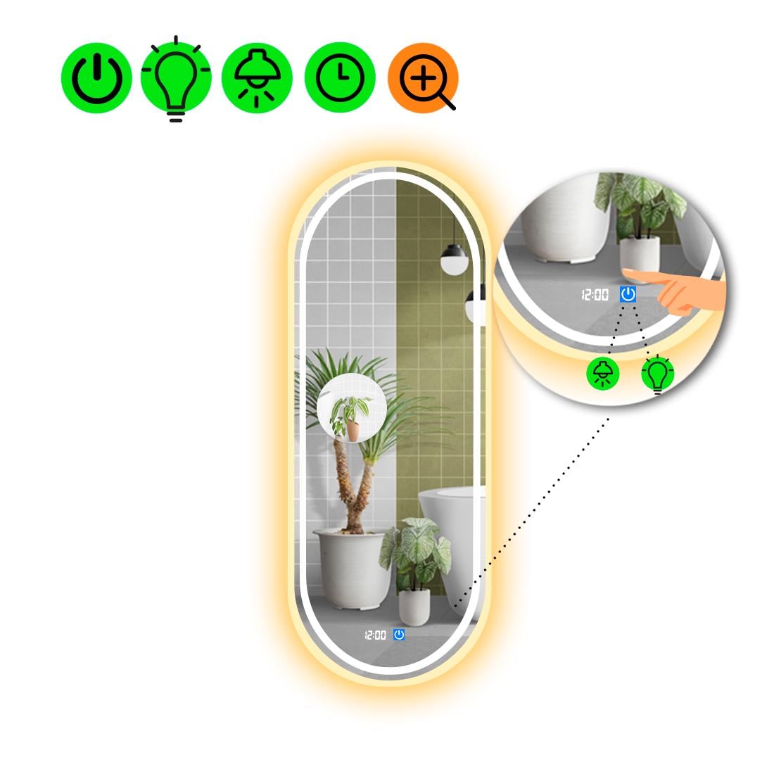 Зеркало с LED подсветкой Portale 4 с сенсором/часами и линзой без подсветки 160x60 см (8775670)