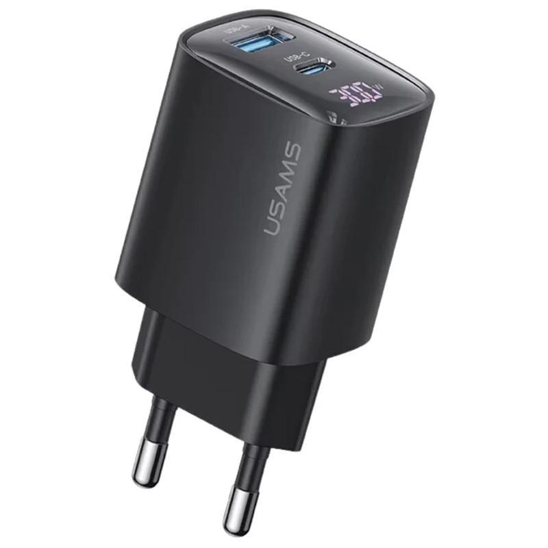 Зарядний пристрій мережевий Usams US-CC229 GaN Digital Display XC Ser. 30W 1USB-A/1C Black (00000078329_1)