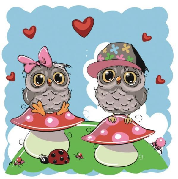 Картина по номерам Strateg Птицы Совенки 30х30 см в термопакете (ES090-mt)