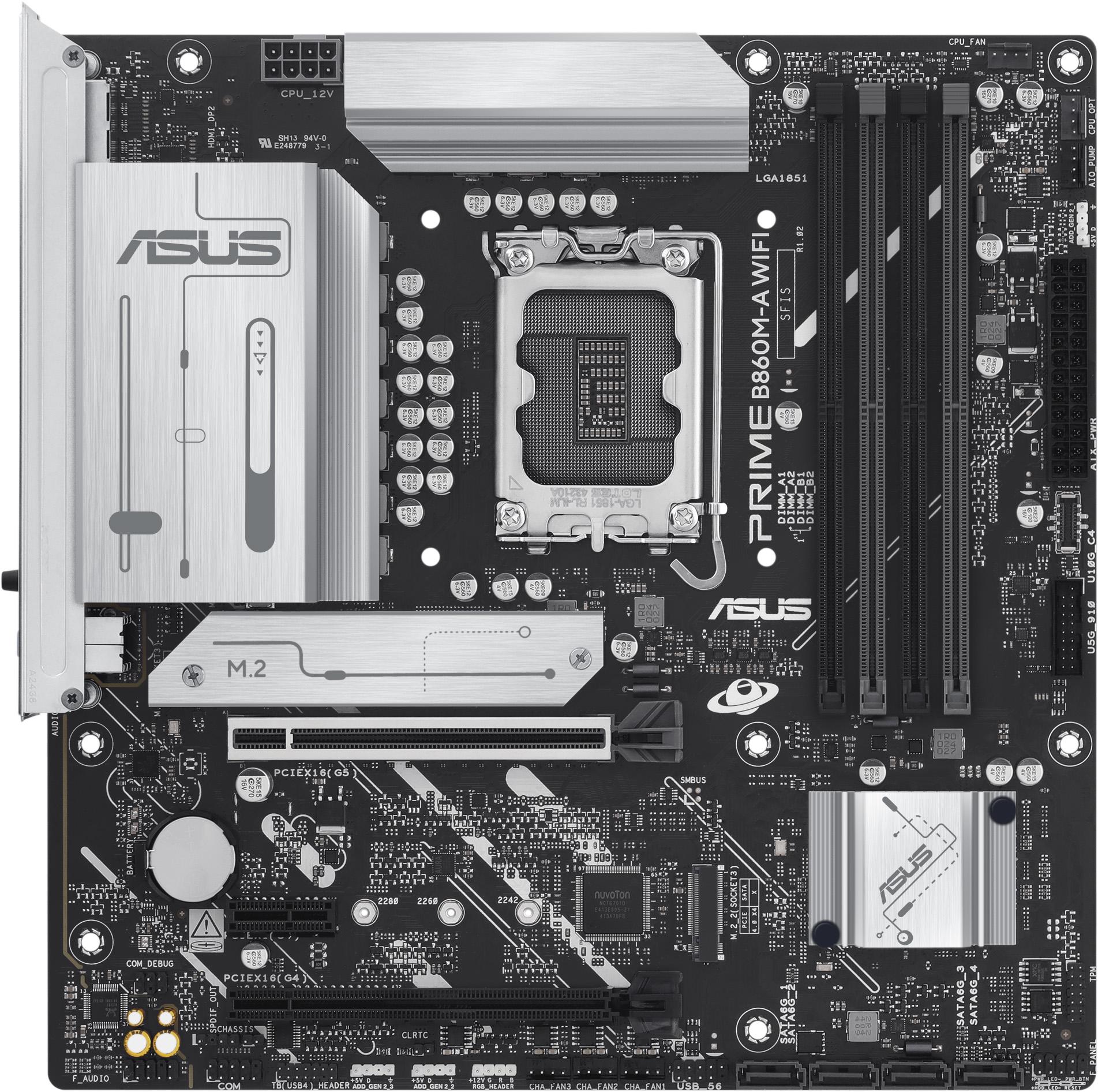 Материнская плата ASUS Intel B860 Socket 1851 MicroATX DDR5 PCIe 5.0 (PRIME B860M-A WIFI) - фото 1 Материнская плата ASUS Intel B860 Socket 1851 MicroATX DDR5 PCIe 5.0 (PRIME B860M-A WIFI) - фото 1