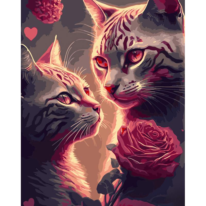 Картина за номерами Strateg Преміум Загадкові коти 40х50 см (GS899)