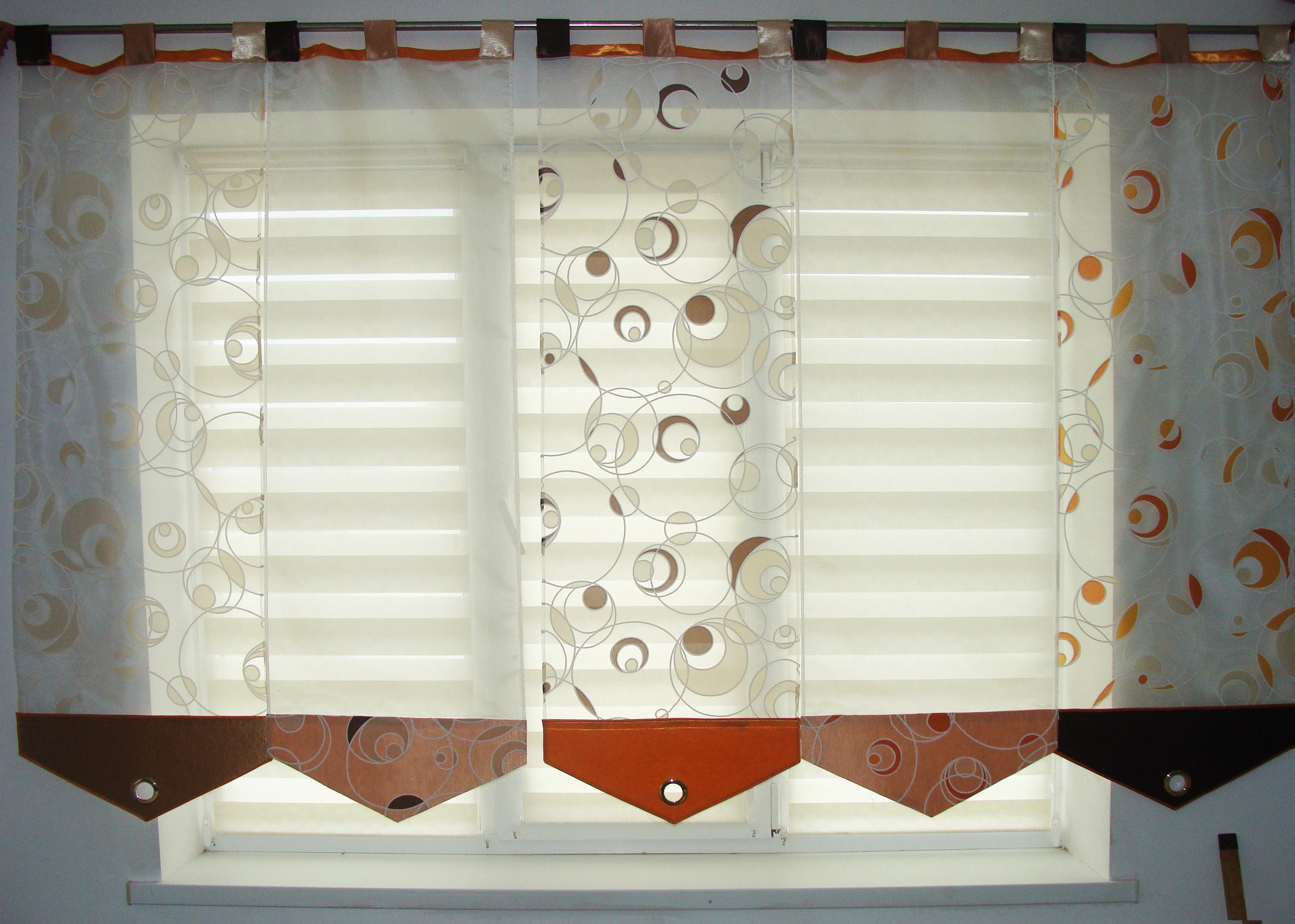 Комплект панельних фіранок на петлях Firanka Бульбашки 5 шт. карниз 240 см Молочний з шоколадним/Помаранчевий (70_4п)