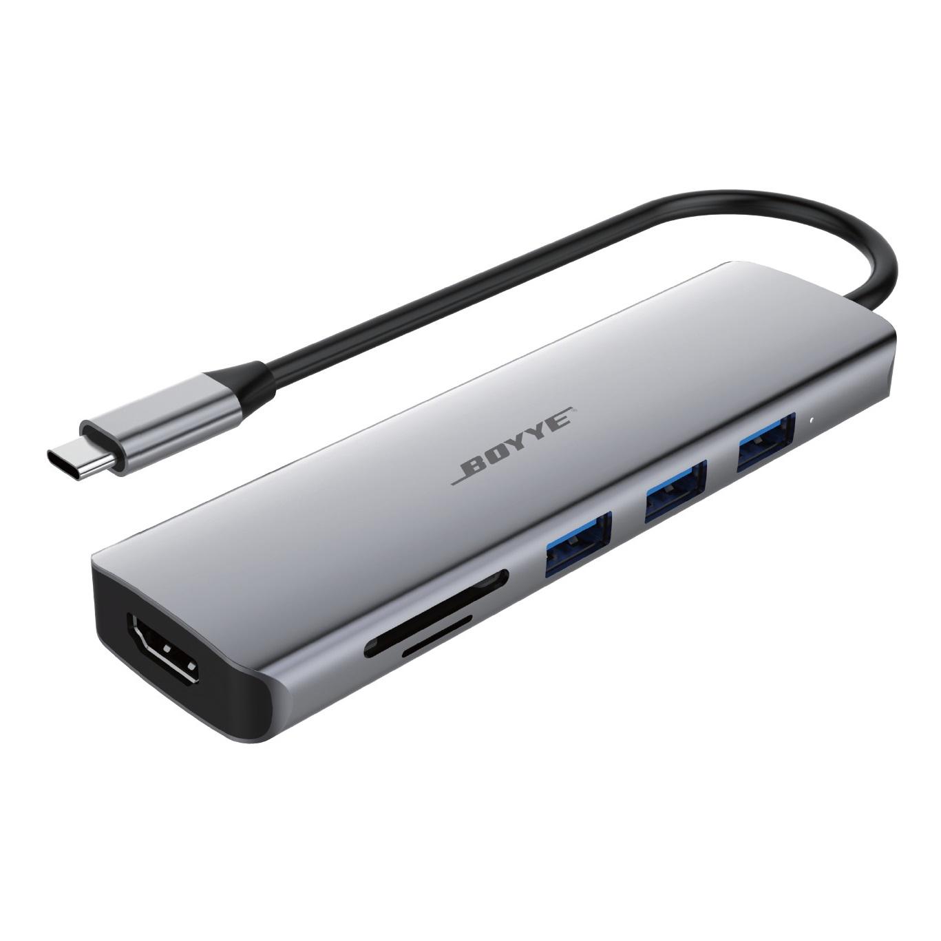USB-хаб Boyye UC-602 USB Type-C 6в1 HDMI 4K Grey (35575571)