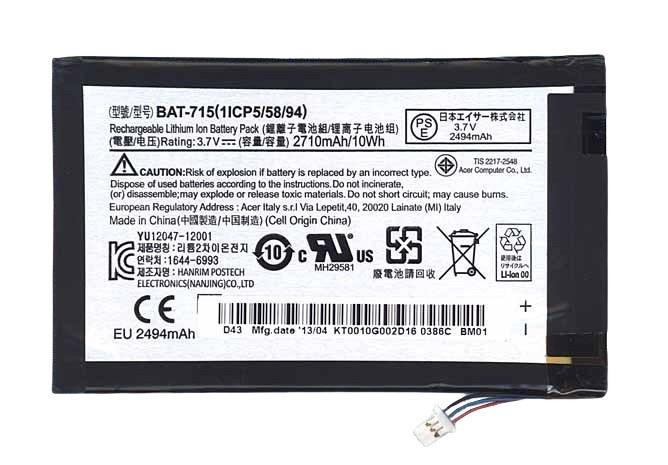 Аккумулятор для планшета Acer BAT-715 Iconia Tab B1-710 3,7V 2710 mAh Black
