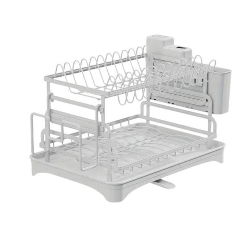 Сушилка для посуды и столовых приборов 2-ярусная настольная с водоотливом 29х30х42 см Белый - фото 1