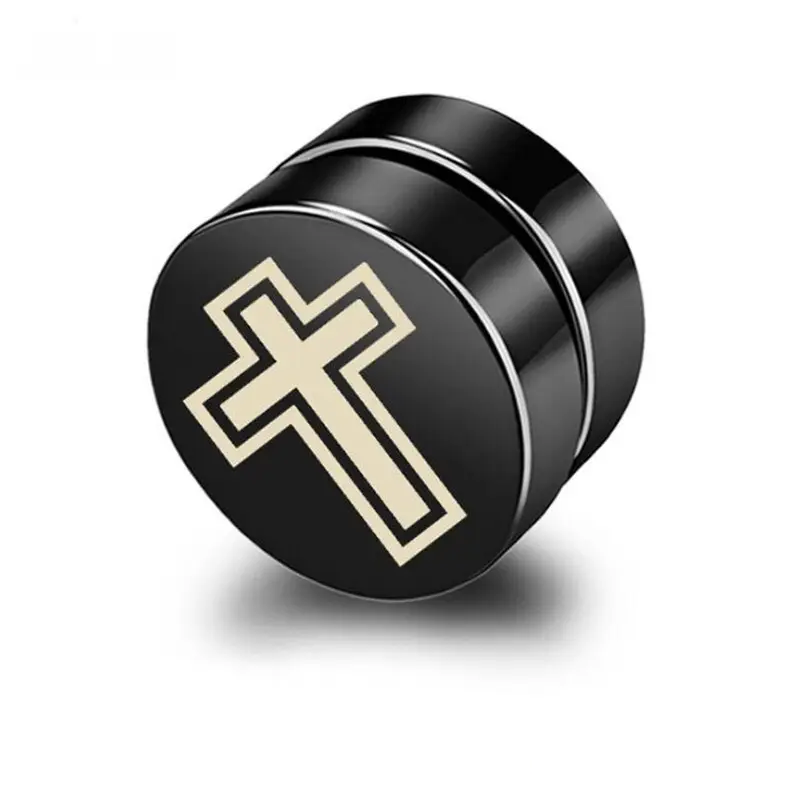 Сережка кліпс на магніті Хрест із хрестом зі сталі 1 шт. Чорний (1352702769)