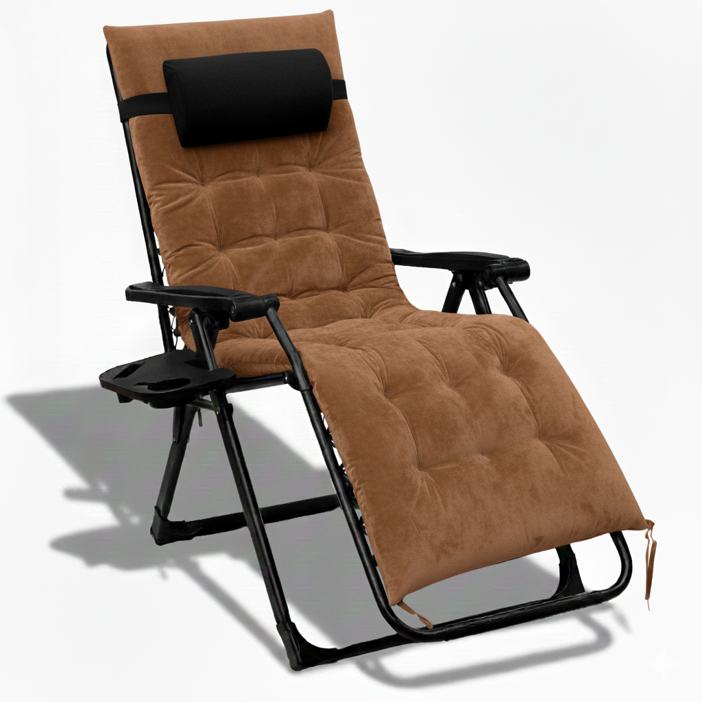 Крісло шезлонг LEOBRO Zero Gravity Premium Plus Brown Velvet з підголовником та регулюванням спинки 178x64x110 см Коричневий