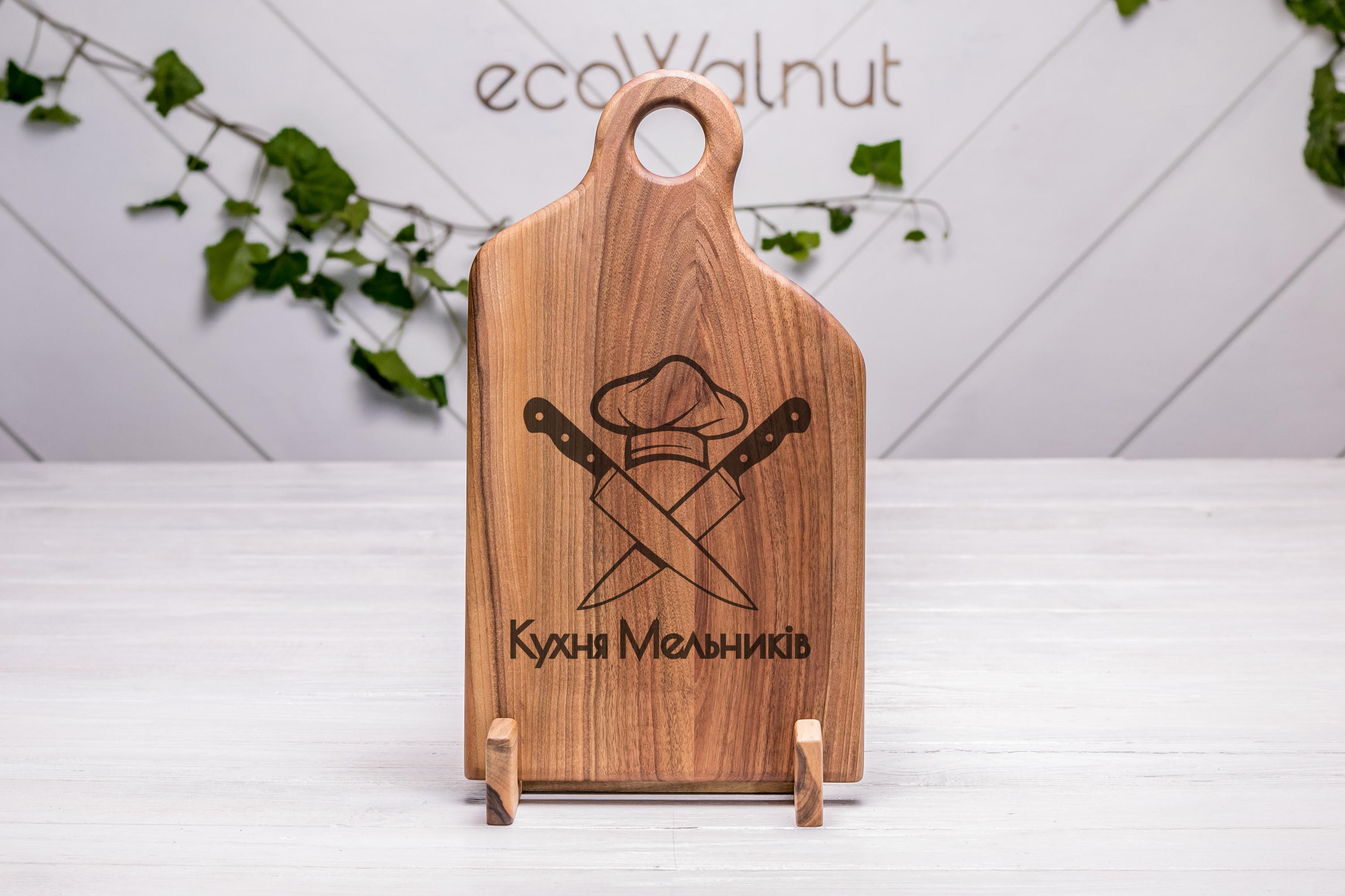 Доска ореховая EcoWalnut Скос кухонная разделочная с гравированием M (EK-8.1)