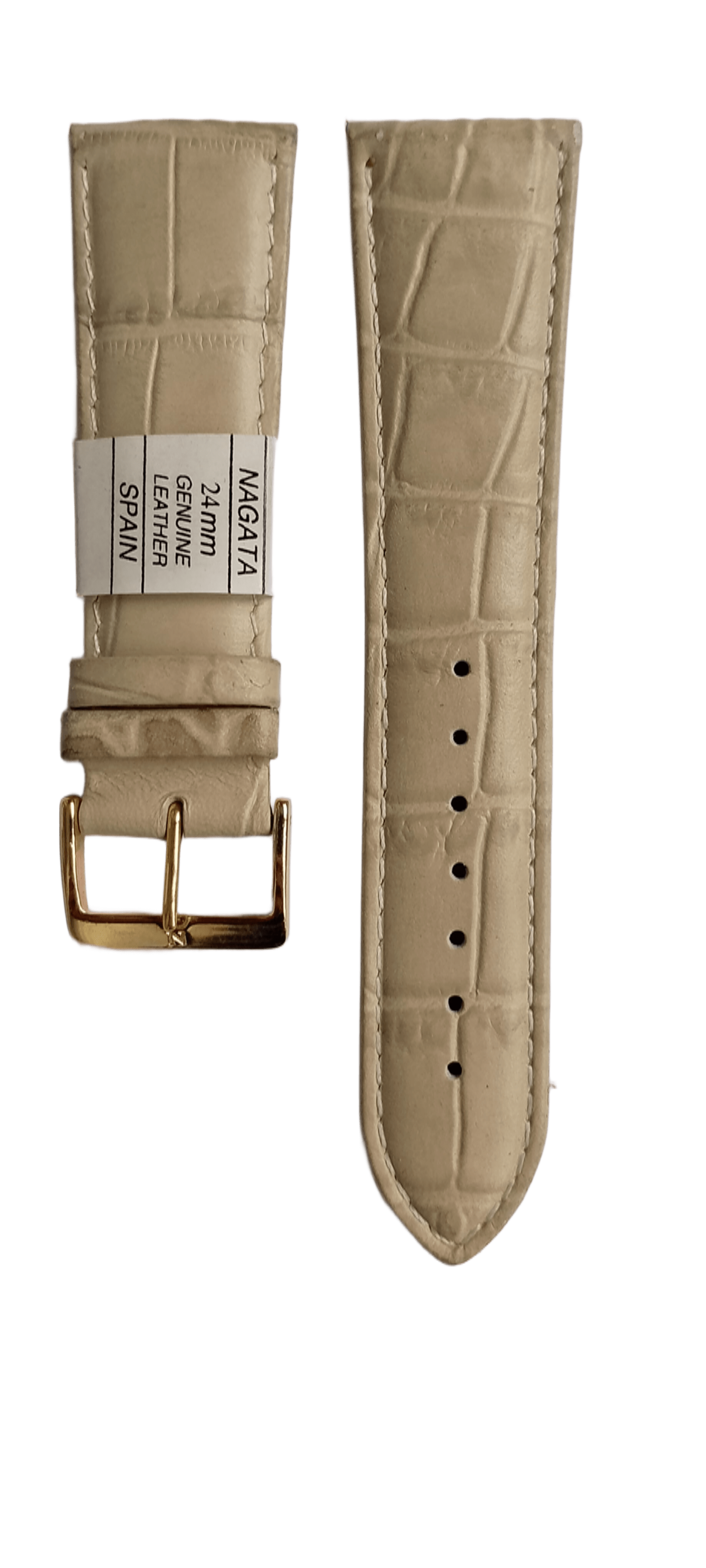 Ремешок кожаный для часов крокодил 24х180 мм Бежевый (2456С)