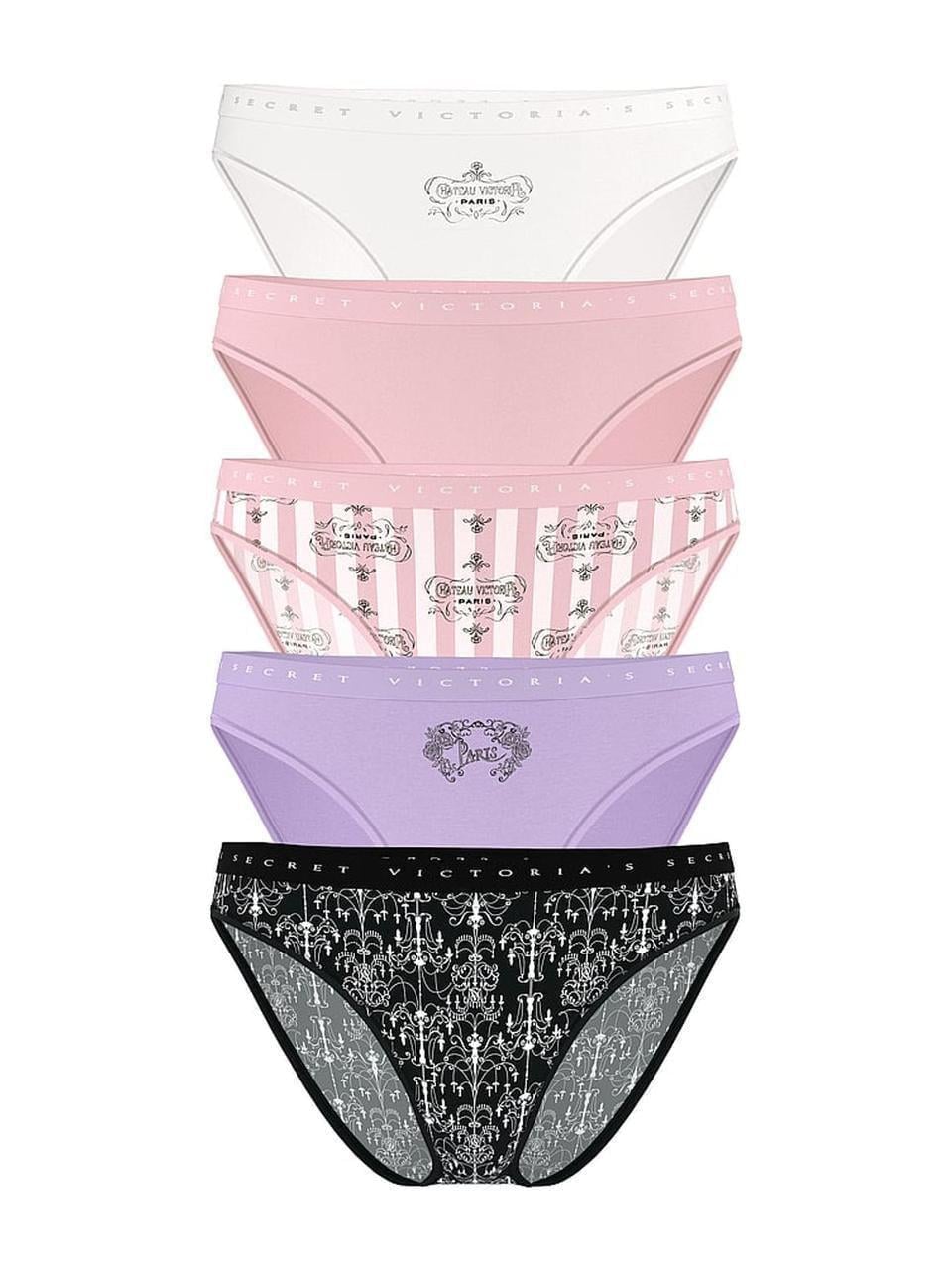 Набор трусиков Victoria Secret Bikini Stretch Cotton Paris 5 шт. M Разноцветный (2879153642)