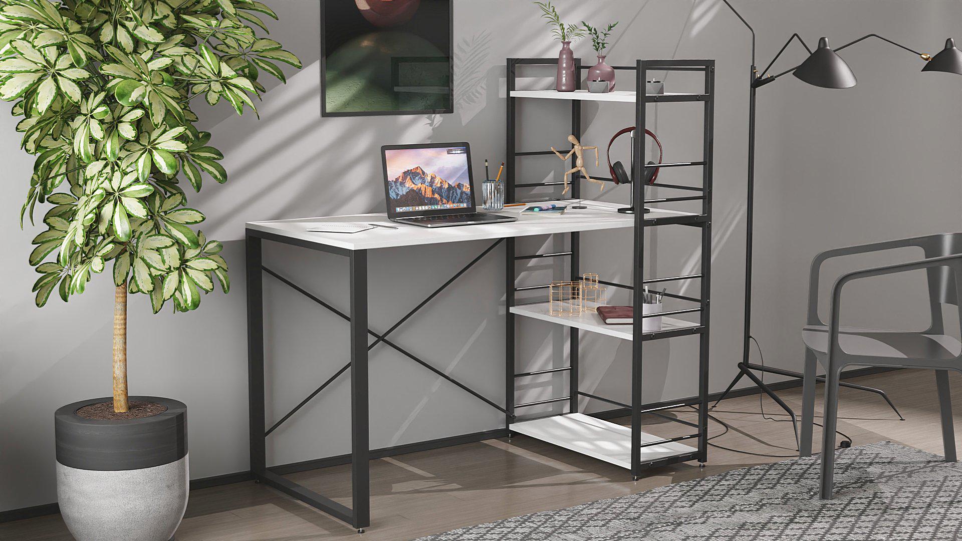 Письмовий стіл Ferrum-decor Konekt з етажеркою метал/ДСП 16 мм Чорний/Білий (FRD-104219) - фото 1