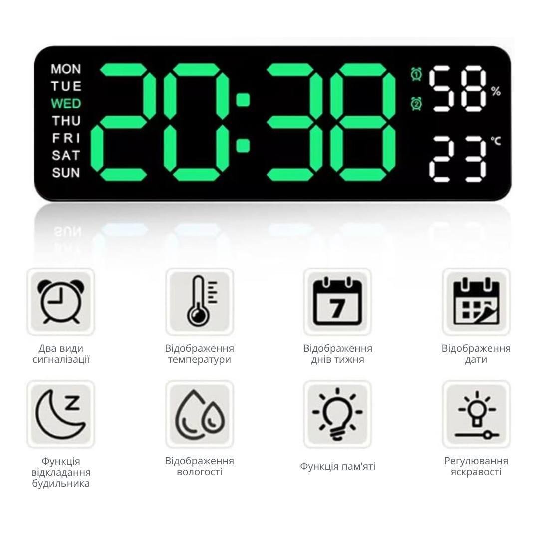 Годинник настільний/настінний електронний Bodasan з зеленими LED цифрами з термометром і будильником (CL01) - фото 4 Годинник настільний/настінний електронний Bodasan з зеленими LED цифрами з термометром і будильником (CL01) - фото 4