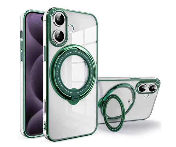 Силіконовий чохол накладка Clear Case для iPhone 16 з металевим кільцем - тримачем Зелений