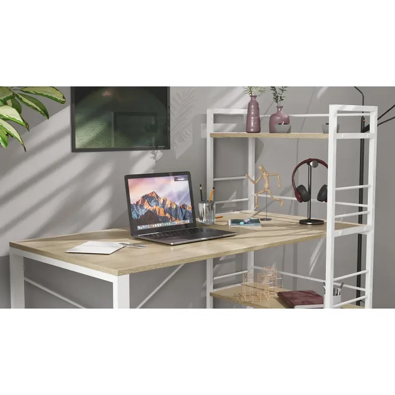 Письмовий стіл Ferrum-decor Konekt з етажеркою метал/ДСП 16 мм Білий/Дуб Сонома (FRD-104227) - фото 2 Письмовий стіл Ferrum-decor Konekt з етажеркою метал/ДСП 16 мм Білий/Дуб Сонома (FRD-104227) - фото 2