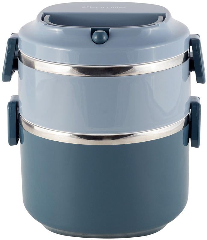 Ланч-бокс Kamille Snack двухуровневый пластик и нержавеющая сталь 1700 мл Синий