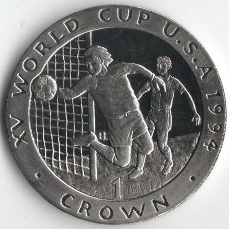 Коллекционная монета Остров Мэн 1 крона 1994 Чемпионат мира по футболу в США UNC Разновидность 1 (KM#372)
