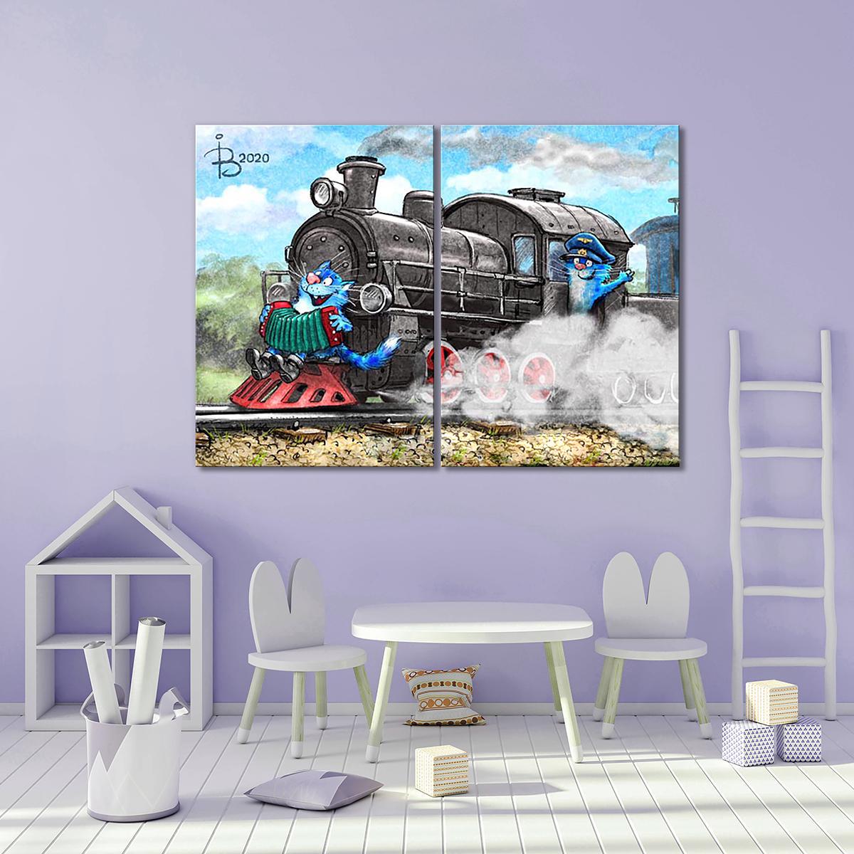 Модульная картина Машинист 2 модуля 90x135 см