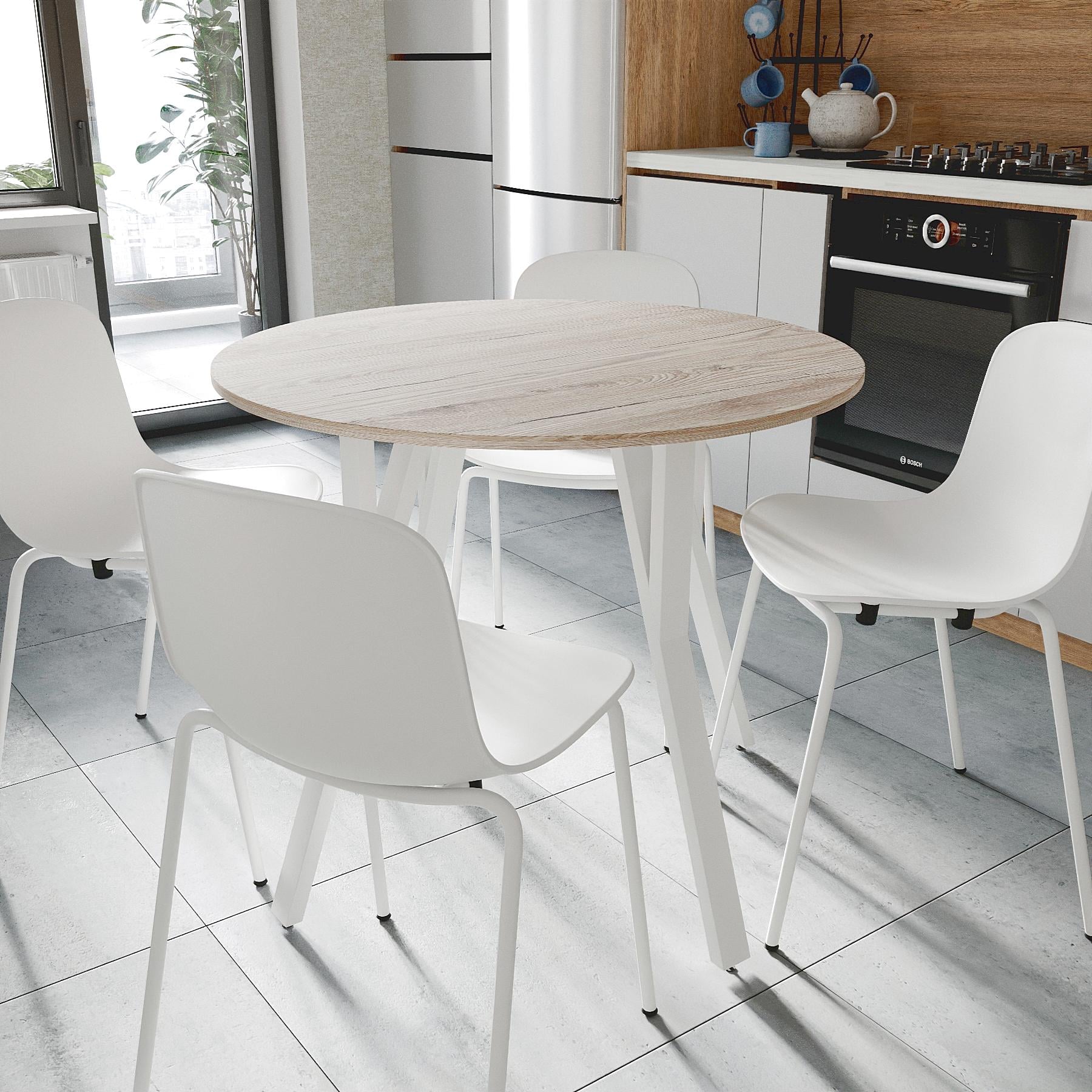 Обідній стіл круглий Ferrum-decor MARSI 4 870-4 ніжки конусні метал/ДСП 16 мм 750x870x870 мм Білий/Дуб Сан-Марино (FRD-107438)