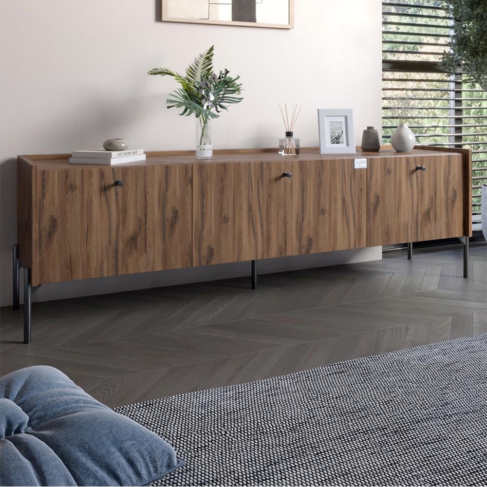 Тумба под телевизор на 3 ящика Lion Wood с черными ножками 160х65х40 см Дуб Ливорно (Lion-043099)