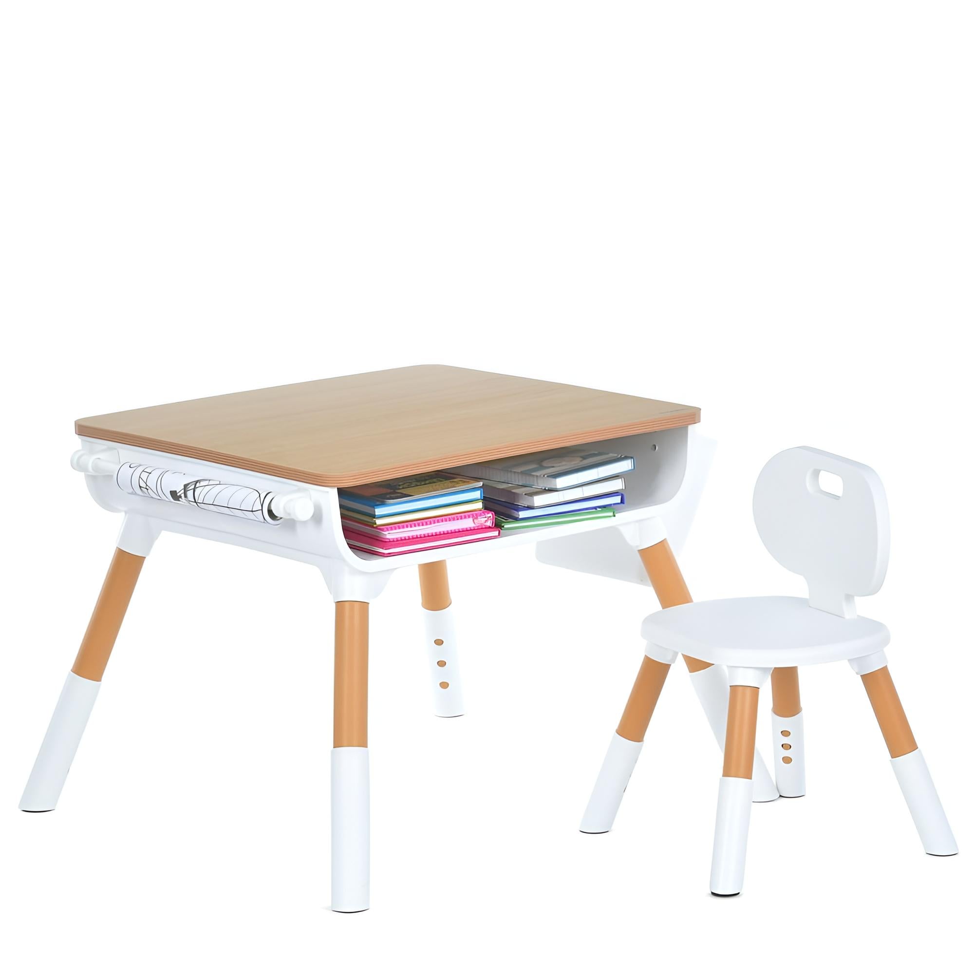 Детский стол регулируемый с полкой/корзинками и стул El Camino Белый (ME 1203-13)