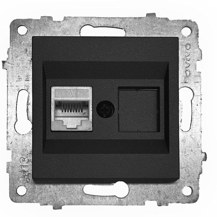 Розетка одинарная компьютерная RJ-45 Ovivo Grano Черный (00000018677)