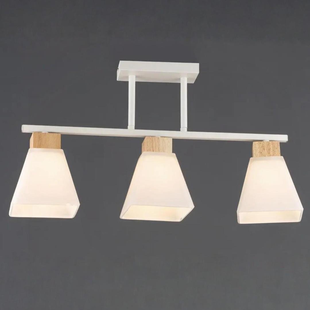 Люстра Sirius металевою планкою під три лампи Е27 Білий (B N6663/3 WT+WOOD)