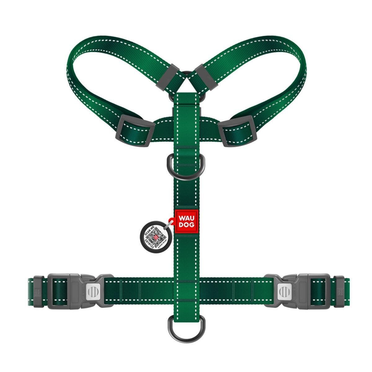 Шлея для собак анатомічна Waudog Nylon Mono H-подібна з QR-паспортом XL 25 мм х 60-100 см Зелений (545918 Col) Шлея для собак анатомічна Waudog Nylon Mono H-подібна з QR-паспортом XL 25 мм х 60-100 см Зелений (545918 Col)