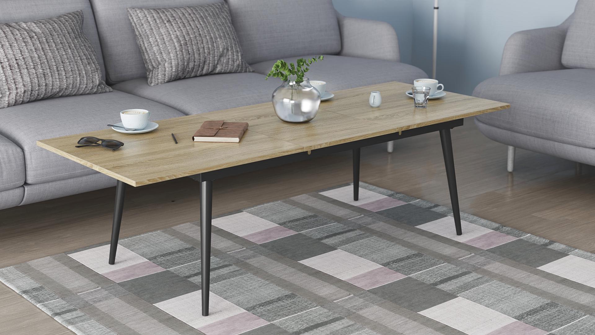Стол журнальный трансформер Ferrum-decor Dandi Small металл/ДСП 16 мм 650x45x120-160x70 мм Черный/Дуб Сонома (FRD-106796)